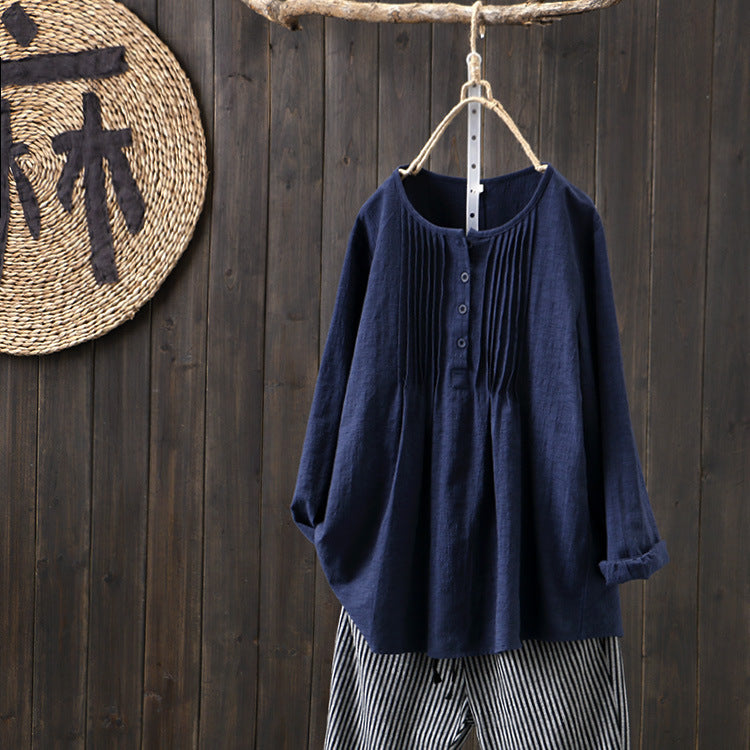 Cotton and linen round neck pullover