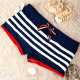 sexy lace-up striped men's slim swimming shorts