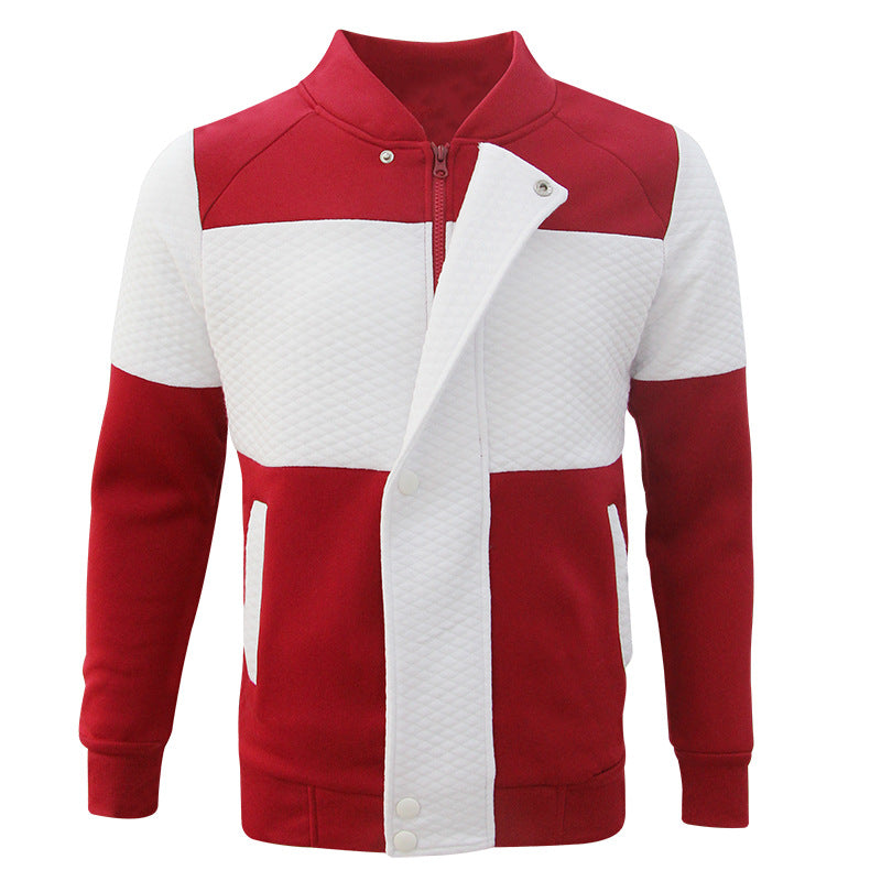 Pure Color Fashion Plaid Men's Zipper Stitching Jacket