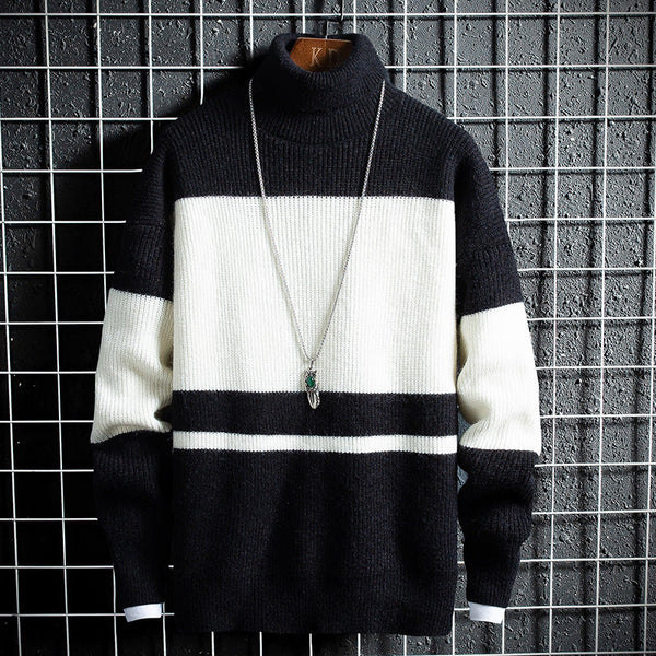 High Neck Loose Striped Bottoming Sweater