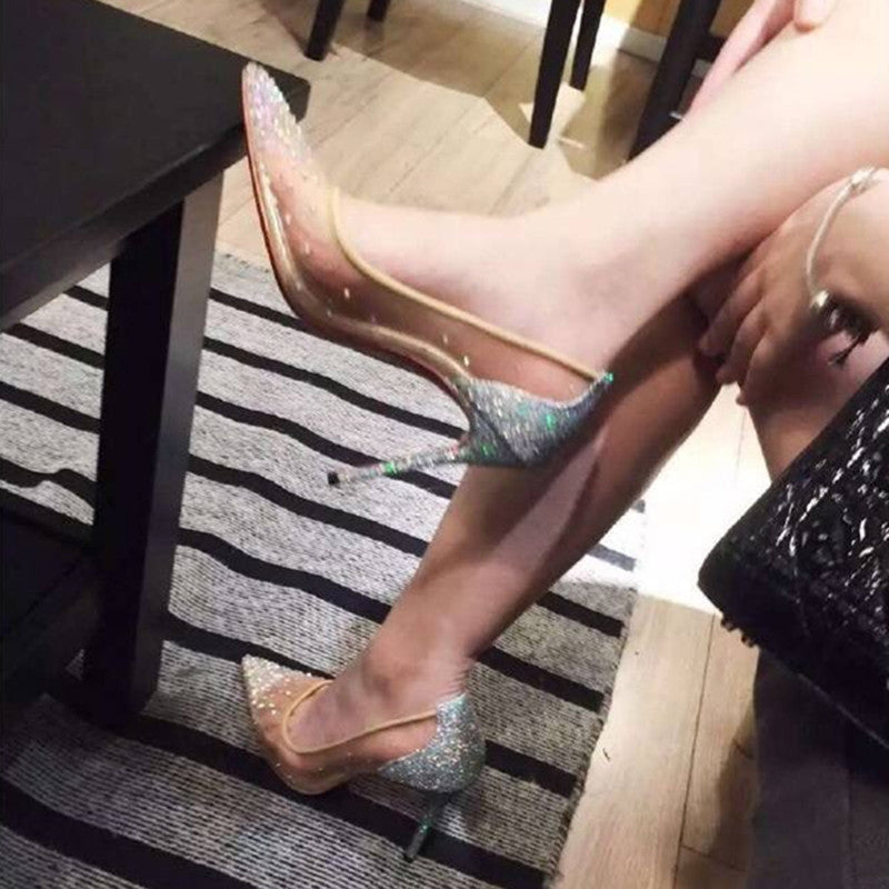 Mesh Rhinestone Transparent Women's Sandals