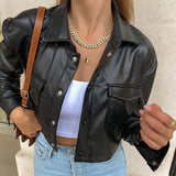 Long-sleeved Leather Jacket women