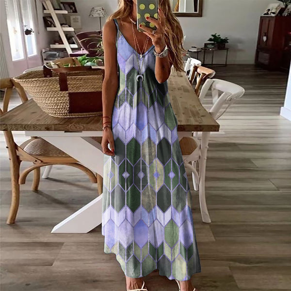 Summer Casual Printed Camisole Long Dress