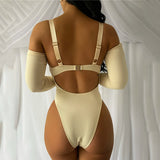 Solid Color Chest Strap Jumpsuit With Sleeves