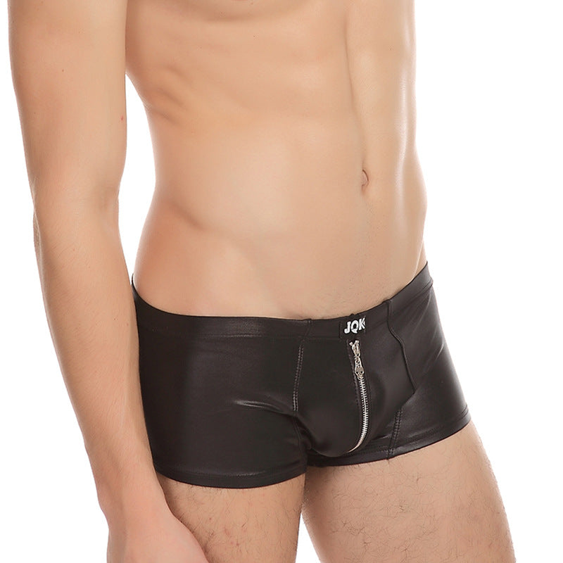 Men'S Stage Boxer Panties Sexy Men'S Imitation Leather Panties
