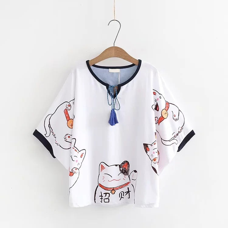 Cat Print Japan Style Harajuku T Shirts