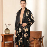 Luxury Silk Robe Pants Pajama Set Two-piece Imitate Silk Long-sleeved Pajamas