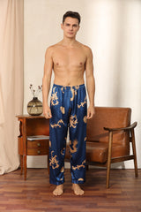 Luxury Silk Robe Pants Pajama Set Two-piece Imitate Silk Long-sleeved Pajamas