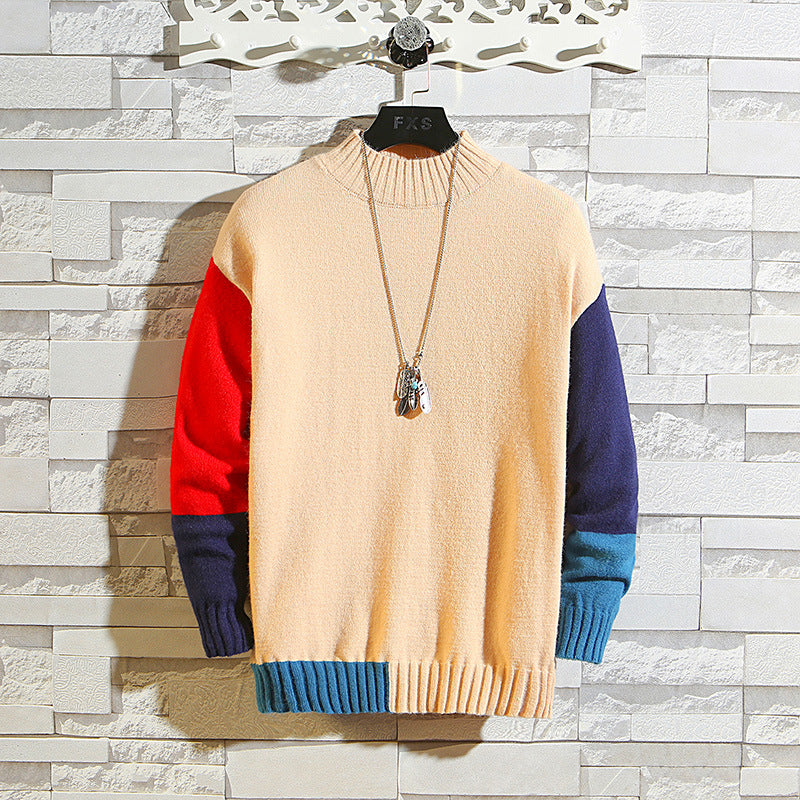 Men's pullover contrast stitching sweater
