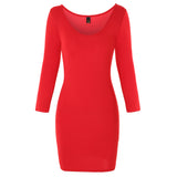 Solid color women's dress long sleeve large U-neck dress mid-skirt