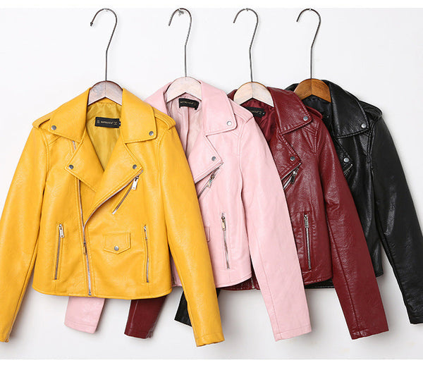 Slim-fit washed Leather jacket women