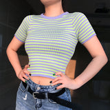 Casual Contrast Striped Knit T-shirt