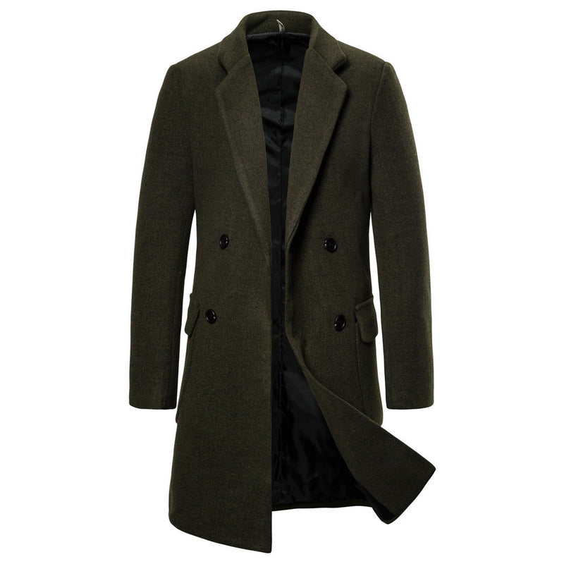 Men's double-breasted woolen trench coat