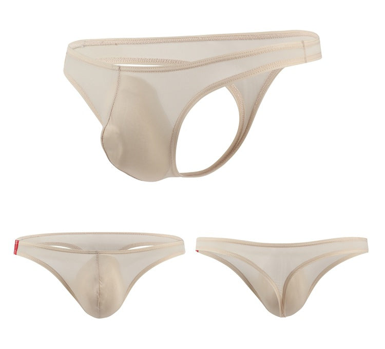 Men's Underwear Low Waist Thong Sexy Ice Silk Transparent