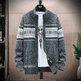 Men's Printed Stand-collar Cardigan sweater