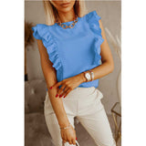 Women's Loose Round Neck Solid Color Ruffle Short Sleeve Shirt