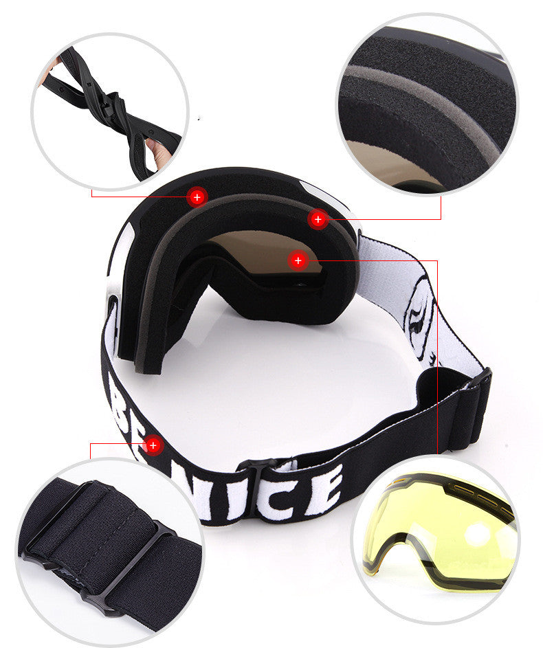 Snow Goggles with Magnetic Interchangeable Dual Layer Cylindrical Lens Anti-Fog UV Protection glasses