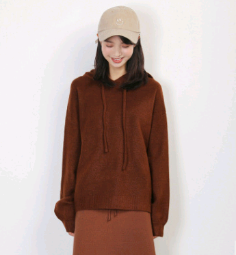 New Solid Color Hooded Sweater Women