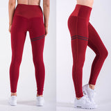 High waist solid color cross-border striped stretch yoga pants