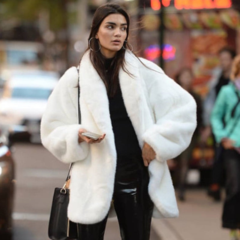 Women's Temperament White Faux Fur Coat