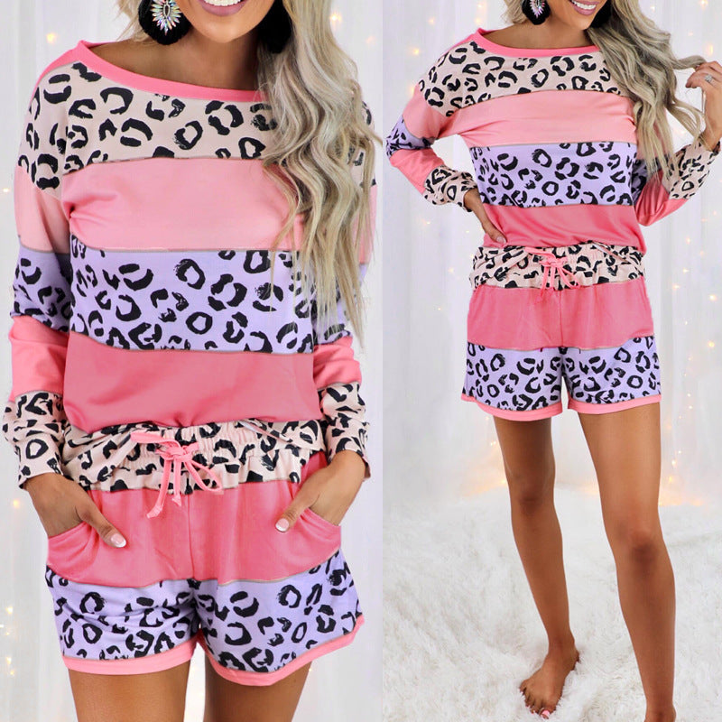 Pajamas With Leopard Print Stitching