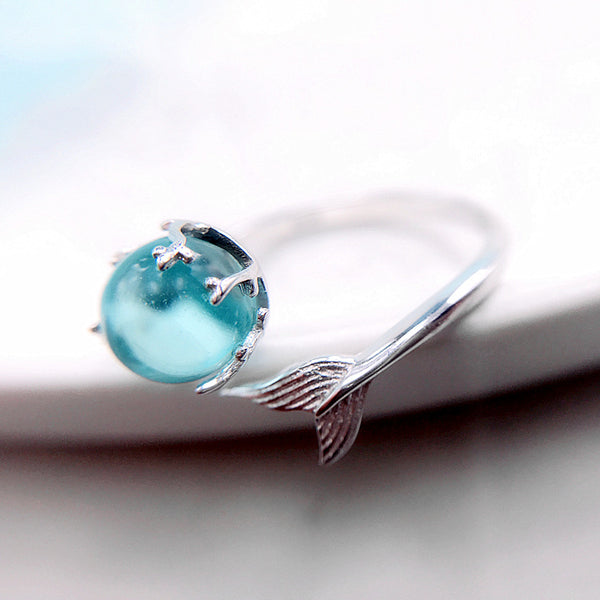 Sterling Silver Blue Crystal Mermaid Ring