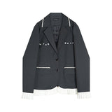 Gray Lace Long Sleeve Loose Jacket