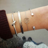 Trendy Gold, Silver, Crystal, Leaf, Moon, Cat Bracelet Set For Women