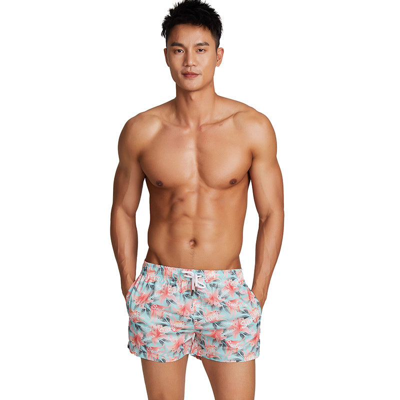 Men's Beach Pants Peach Fur Printed Lily