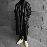 Men's Mid-length Double-breasted Leather Slim-fit Windbreaker coat