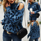 Leopard Print Long-Sleeved Knit Sweater
