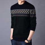 Men Knitted Pullover Round Neck Color Block Wool Sweater