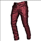 Fashion Solid Color PU Strap Casual Men's Leather Pants