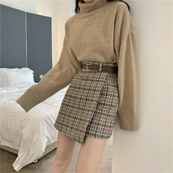 Woolen Plaid Skirt for women