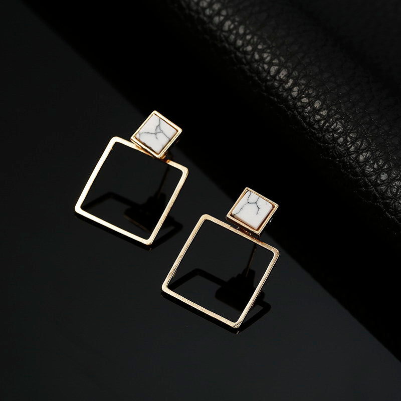 European And American Style Marble Square Earrings