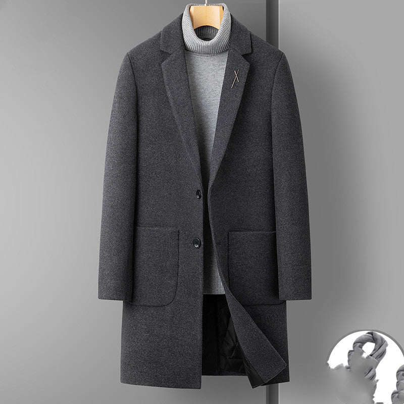 Men's Mid Length Thick Woolen Coat
