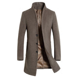 Men's mid-length casual stand-collar woolen coat