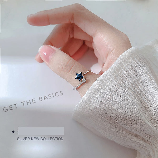 INS Style Silver Blue Star Opening Ring