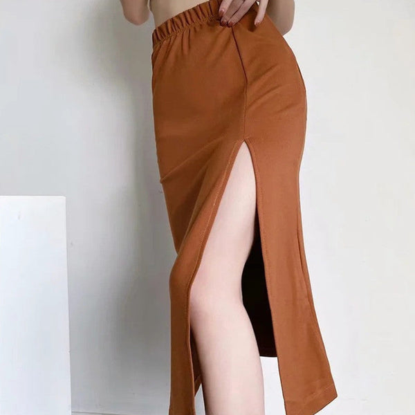 High Slit Mid-Length Bag Hip Skirt