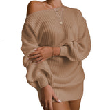 Strapless Lantern Sleeve Knitted Sweater