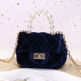 Gold Velvet Mini Pearl Handbag