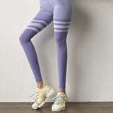 Stripe Design Fitness Leggings High Waisted Tummy Control Gym Yoga Pants