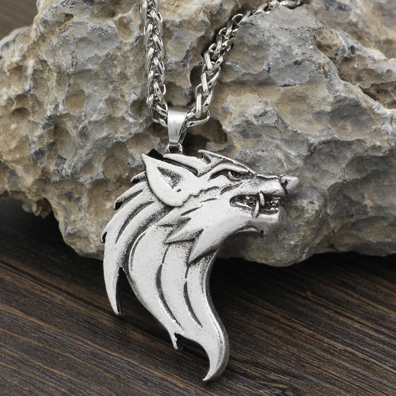 Wolf head pendant necklace men