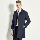 Men Trench Coat Navy Blue Single Breasted