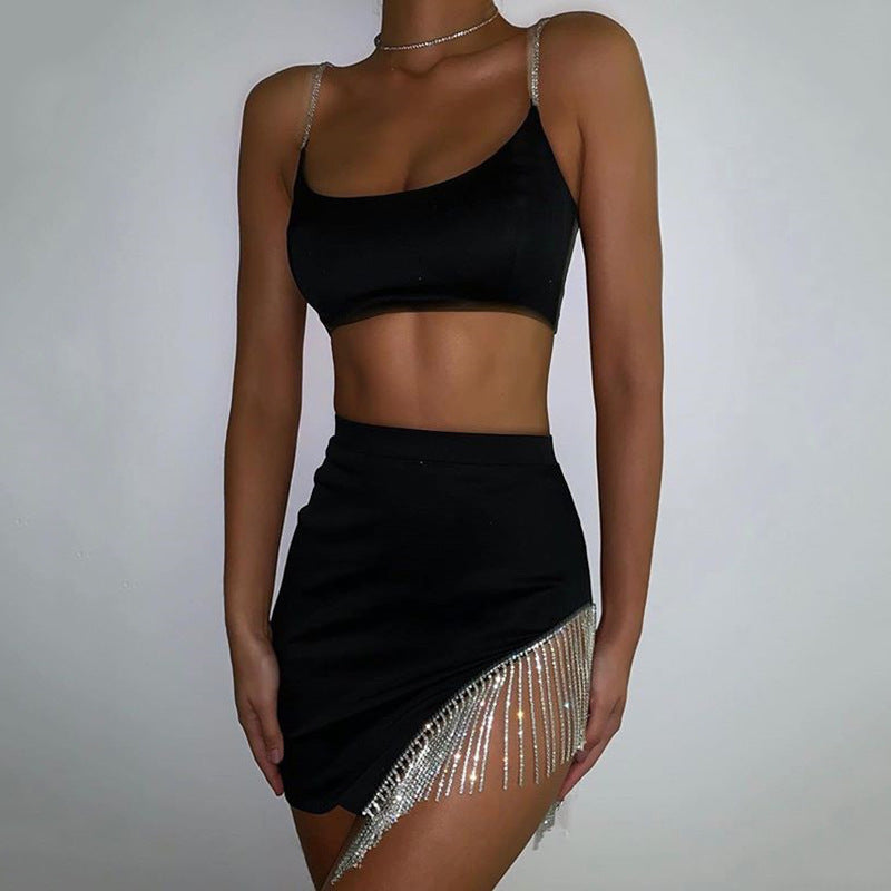 Two-piece fringed hip skirt