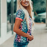 Leopard Print Tie-dye Round Neck Colorful Short Sleeves
