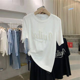 Pearl Letter Loose Short Sleeve T-shirt