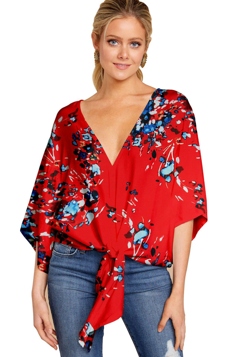 sexy V-neck Short-sleeved Printed Loose Top Women