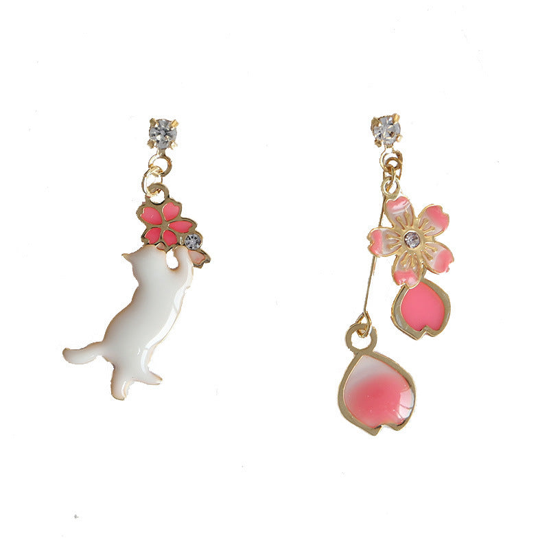 Cat Sakura Asymmetric Earrings