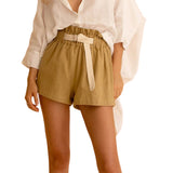 Women's Casual Loose Cotton Linen Solid Color Lace-Up Shorts
